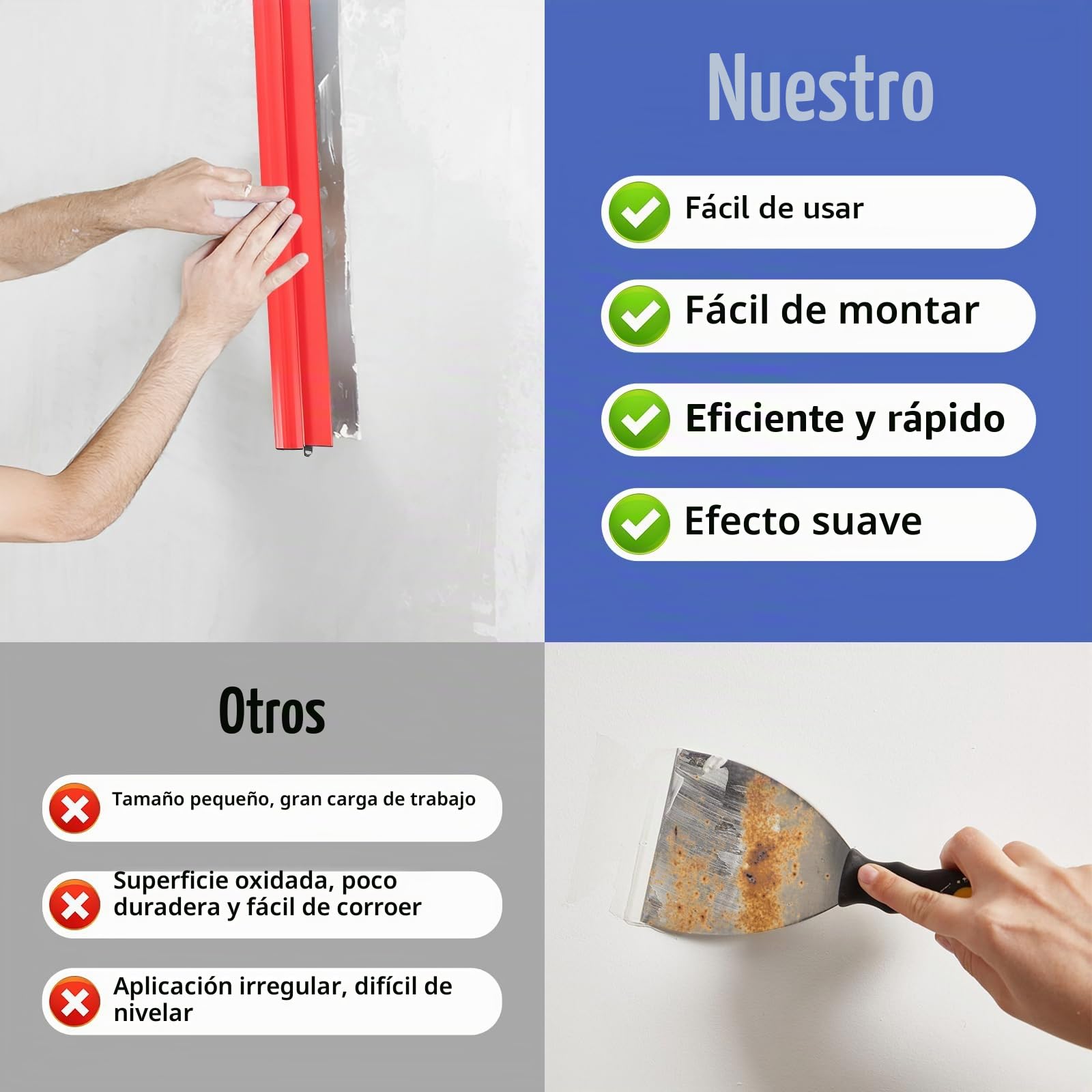Espátula Superficie, Juego Espátulas Superficie Profesionales En un Estuche | 9 Tipos de Herramientas de Espátula (25 cm, 40 cm, 60 cm, 80 cm), Varilla Telescópica para Enlucir Paredes y Techos
