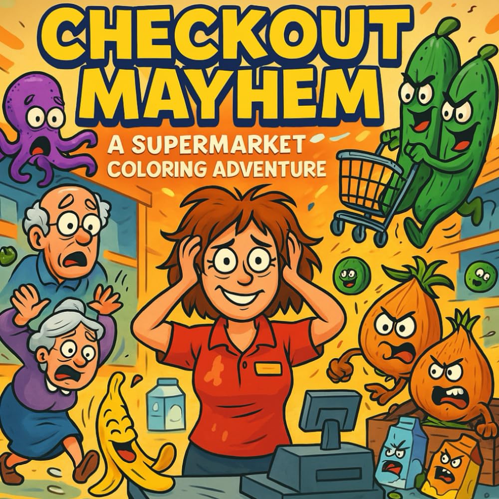 Checkout Mayhem – A Hilarious Coloring Book for Adults and Teens – Featuring Mischievous Foods and Supermarket Chaos: Funny Adult Coloring Book for Stress Relief and Relaxation