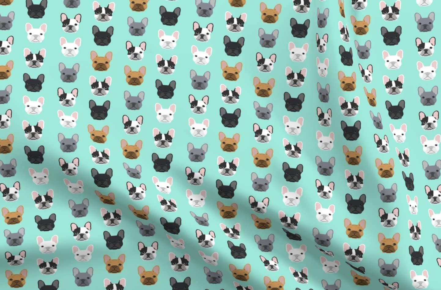 Spoonflower Fabric - French Bulldog, Mint, Dog, Frenchies, Pet, Puppy, Aqua, Rescue, Adopt Printed on Minky Fabric by The Yard - Sewing Baby Blankets Quilt Backing Plush