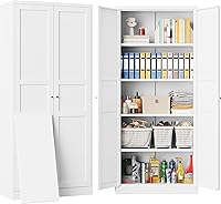 Vista 1 de SISESOL Armario de almacenamiento de metal blanco, armario de despensa de 71 pulgadas de alto, armarios de almacenamiento de despensa de cocina