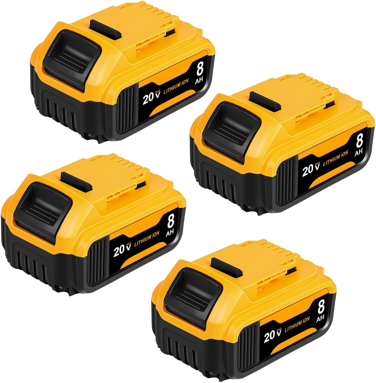 4 Packs 8.0Ah Battery Replacement for Dewalt 20V Max Battery, Compatible with DCB206 DCB200 DCB201 DCB204