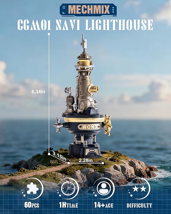 ROKR Navi Lighthouse Mechanical 3D Puzzle, Lighted DIY Building Set for Adults, Building Kits, Desk Decor & Birthday Gifts, Connectable to Mechmix Series by ROKR - Image 2
