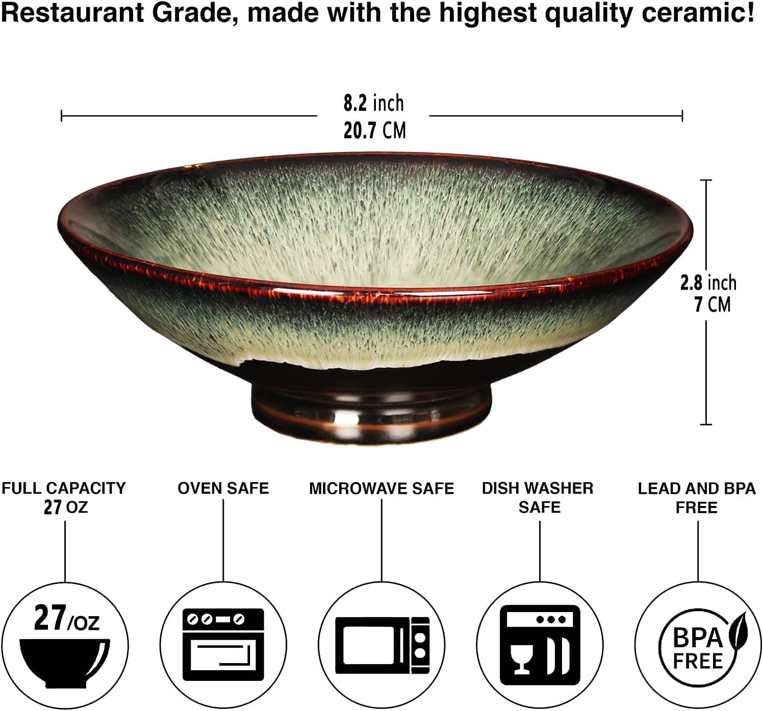 Ceramic Japanese Ramen Noodle Soup Bowl Set of 2, For Ramen, Pho, Soup, Salad, pasta, Asian Dishes,Udon noodles,Chinese Large Ramen Bowl - Microwave dishwasher oven safe, Black 8.2 Inch - Image 2