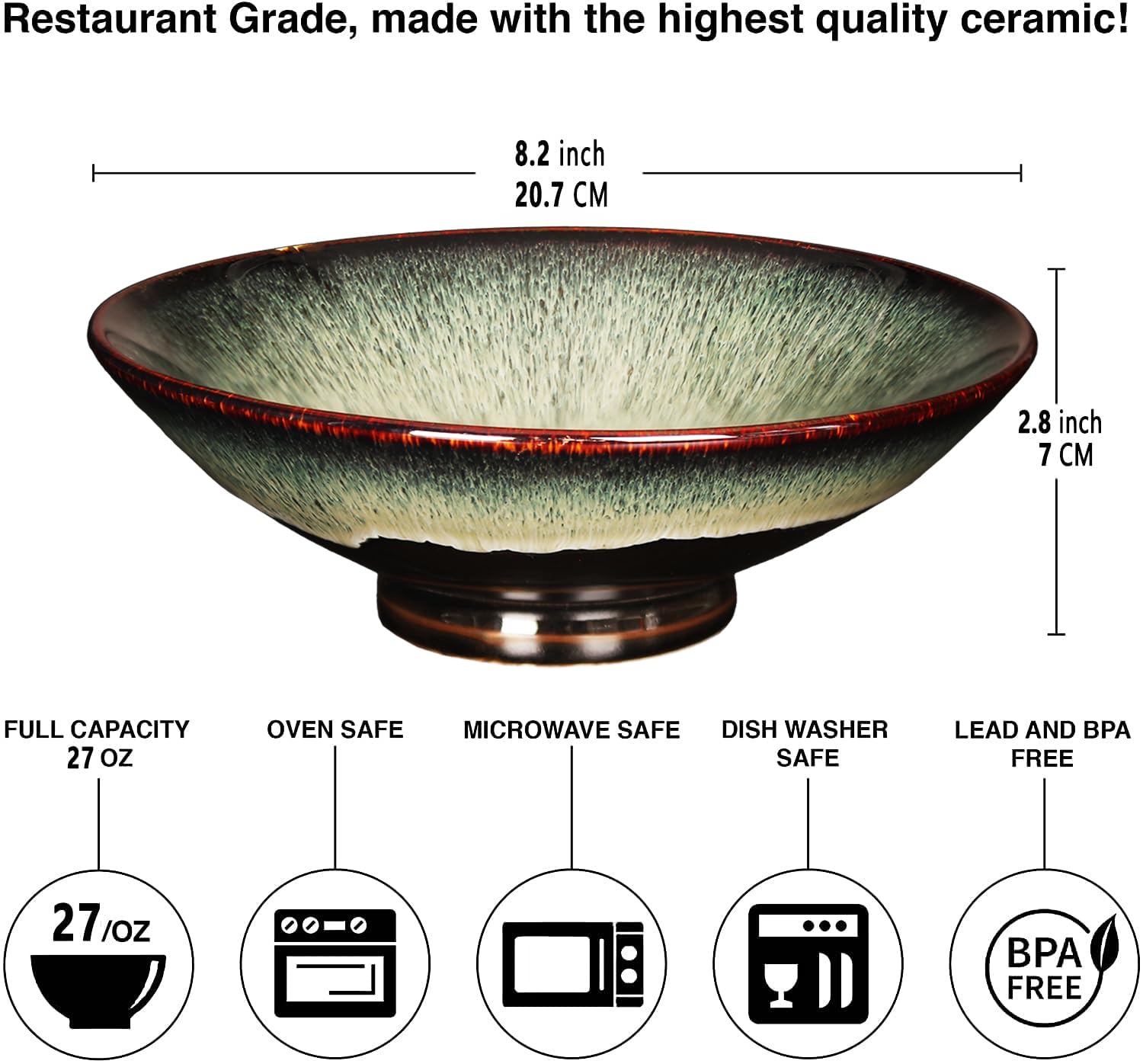 jinsongdafa Ceramic Japanese Ramen Noodle Soup Bowl Set of 2, For Ramen, Pho, Soup, Salad, pasta, Asian Dishes,Udon noodles,Chinese Large Ramen Bowl - Microwave dishwasher oven safe, Black 8.2 Inch