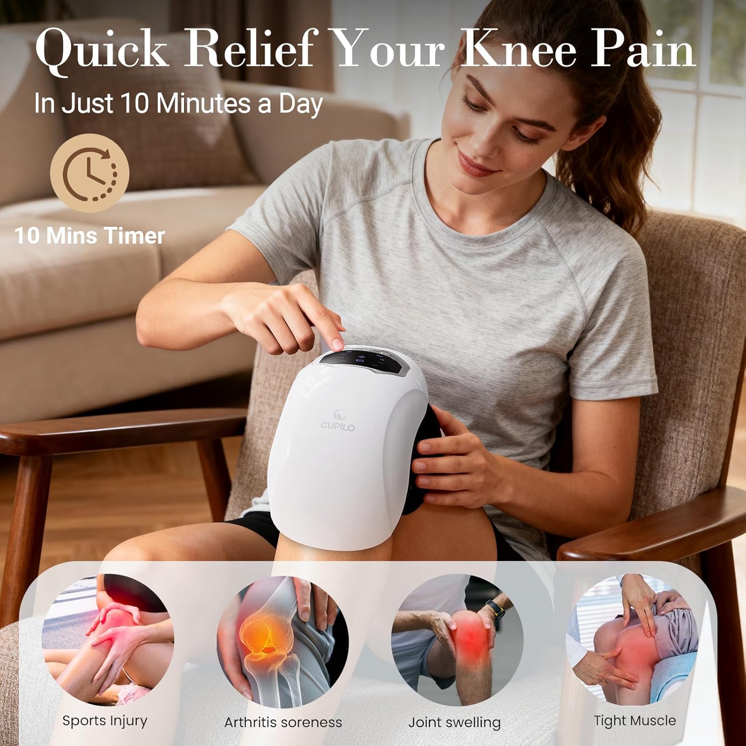 FSA Eligible HSA Knee Massager, Portable Knee Massagers with Heat, Heated Vibration Knee Massager for Knee Pain Relief, for Seniors Parents Grandparents - Image 4