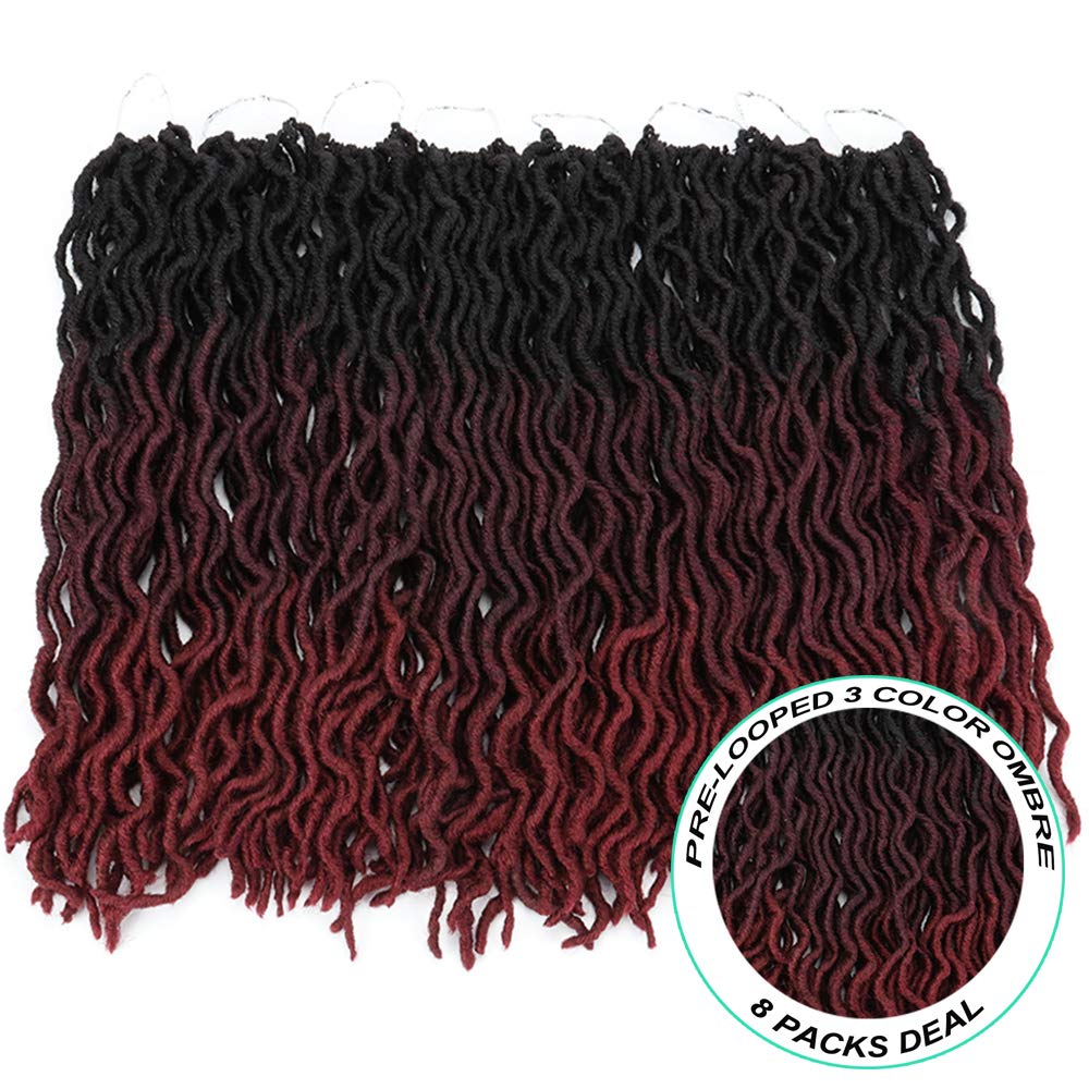 Eliza Wavy Gypsy Locs Ombre Crochet Hair 18" 8Packs/Lot Goddess Locs 100% Kanekalon Fiber Faux Locs African Roots Dreadlocs Synthetic Braiding Hair Extensions for Black Women(18",OM3T99J/530)