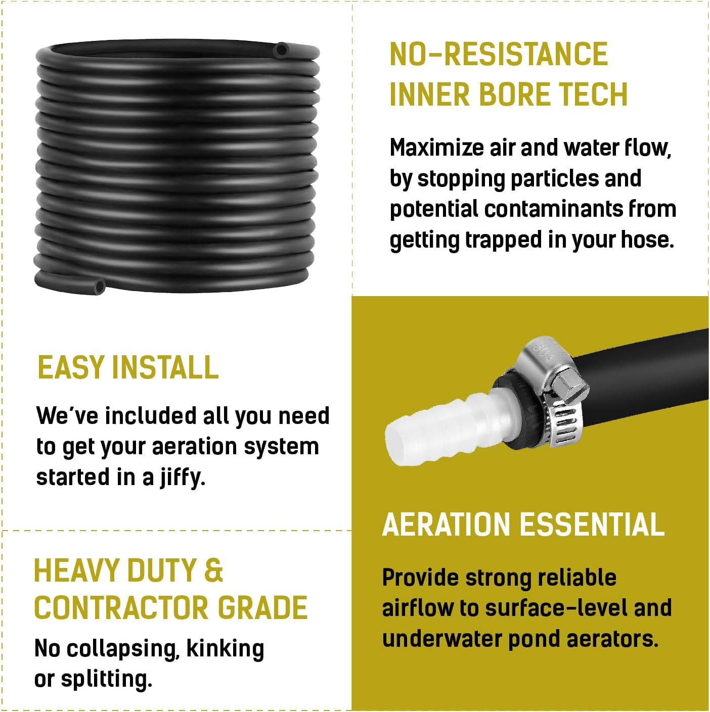 Lostronaut Self-Sinking Aeration Hose With Clamps & Menders for Easy Installation, Pond Tubing for Diffused System, Aerating Fountain & Surface Aerator - 100' x 3/8"