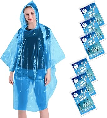 TUNCHMO Disposable Rain Ponchos 6 Pack for Adults/Kids/Family Set-50% Thicker Emergency Ponchos