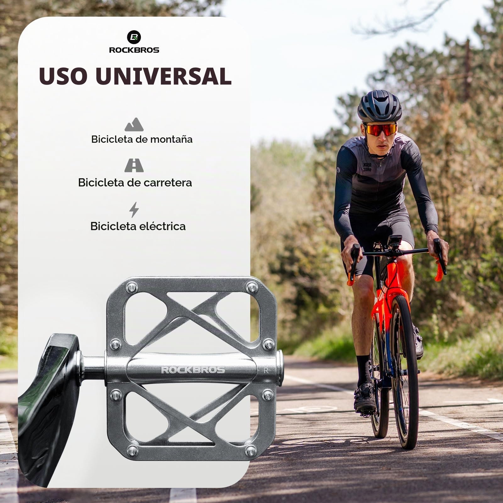 ROCKBROS Pedales Bicicleta Ultraligero, Pedales MTB de Aleación de Titanio Plataforma Grande 9/16” para Bicicleta de Montaña y Carretera BMX