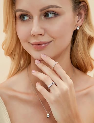 Miniatura 5 de EAMTI - Anillo de matrimonio de plata de ley 925 de 564 pulgadas, con circonias cúbicas, apilable, anillo de compromiso, tallas de la 3 a la 13