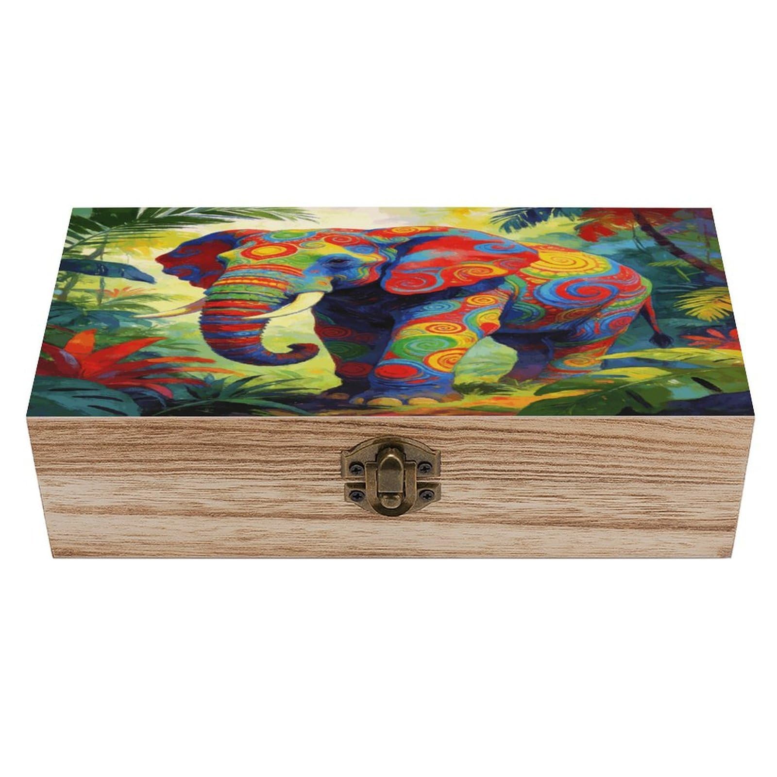 LZQPOEAS Colorful Elephant Wooden Keepsake Box Wooden Storage Box Container with Hinged Lid Beautiful Wood Memory Box Decorative Jewelry Case for Crafts Art Hobbies & Trinket Storage