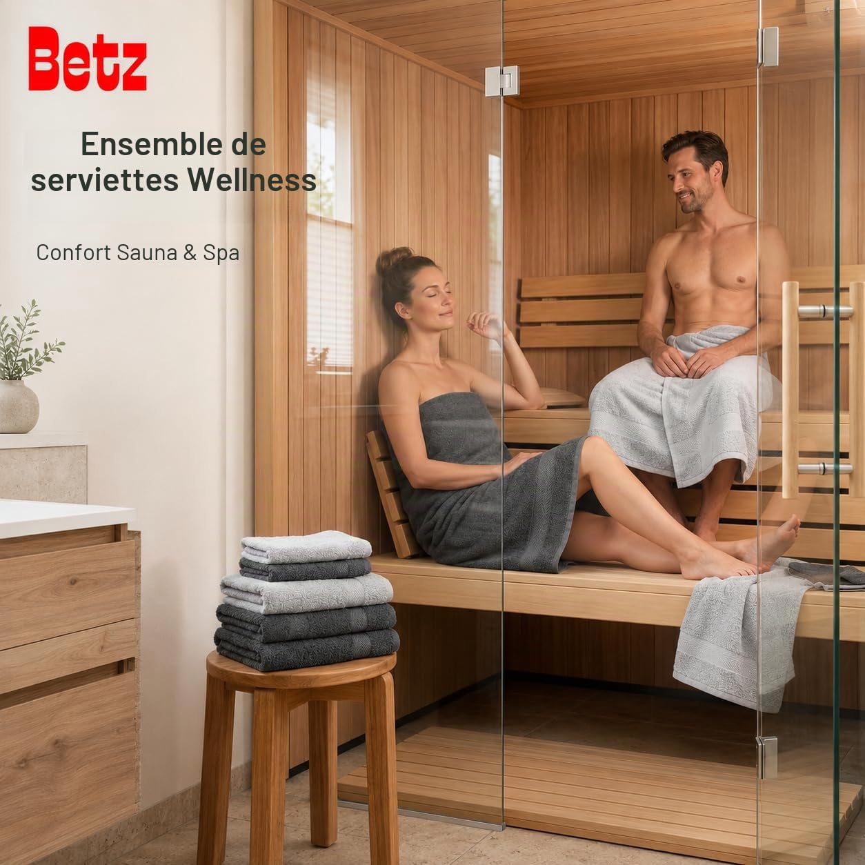 Betz Lot de 10 Serviettes Premium 100% Coton – 2 draps de Bain 70x140, 4 Serviettes 50x100, 2 essui-Mains 30x50, 2 Gants de Toilette – Tout en Tissu éponge Doux - Couleur Anthracite et Gris argenté