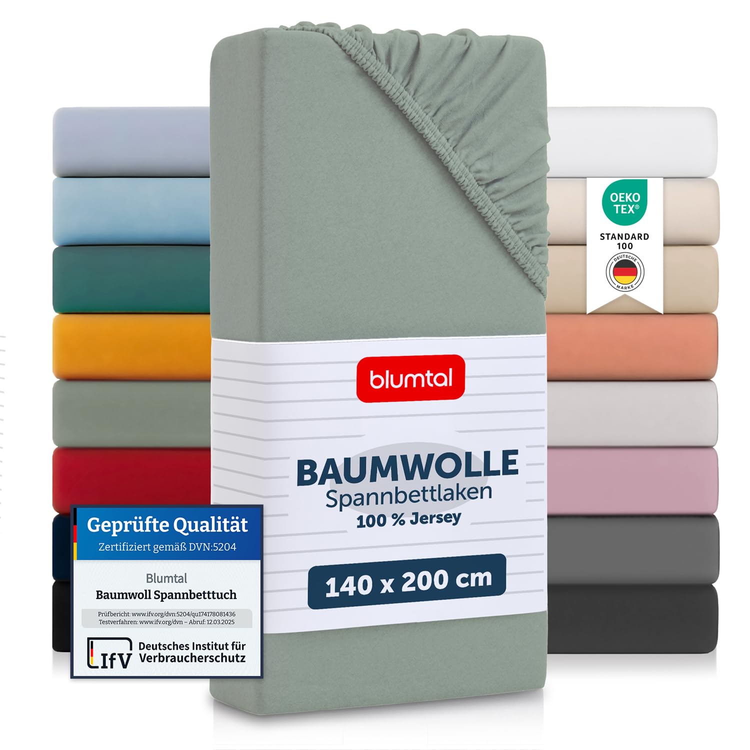Blumtal Basics Jersey Spannbettlaken 140x 200 cm – Oeko-TEX Zertifiziert, 100% Baumwolle, bis 25cm Matratzenhöhe, Summer Green – Grün