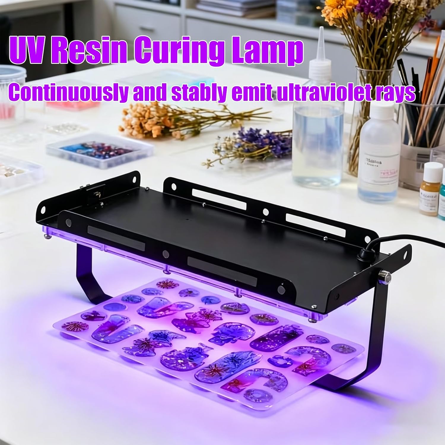 Feghezja UV Light for Resin, Portable UV Black Light, 100W Fast 3D Printer Curing UV Lamp, Jewelry Making Supplies for Resin UV, DIY Craft, Glow Party, Fluorescent Poster, Halloween, Body Paint