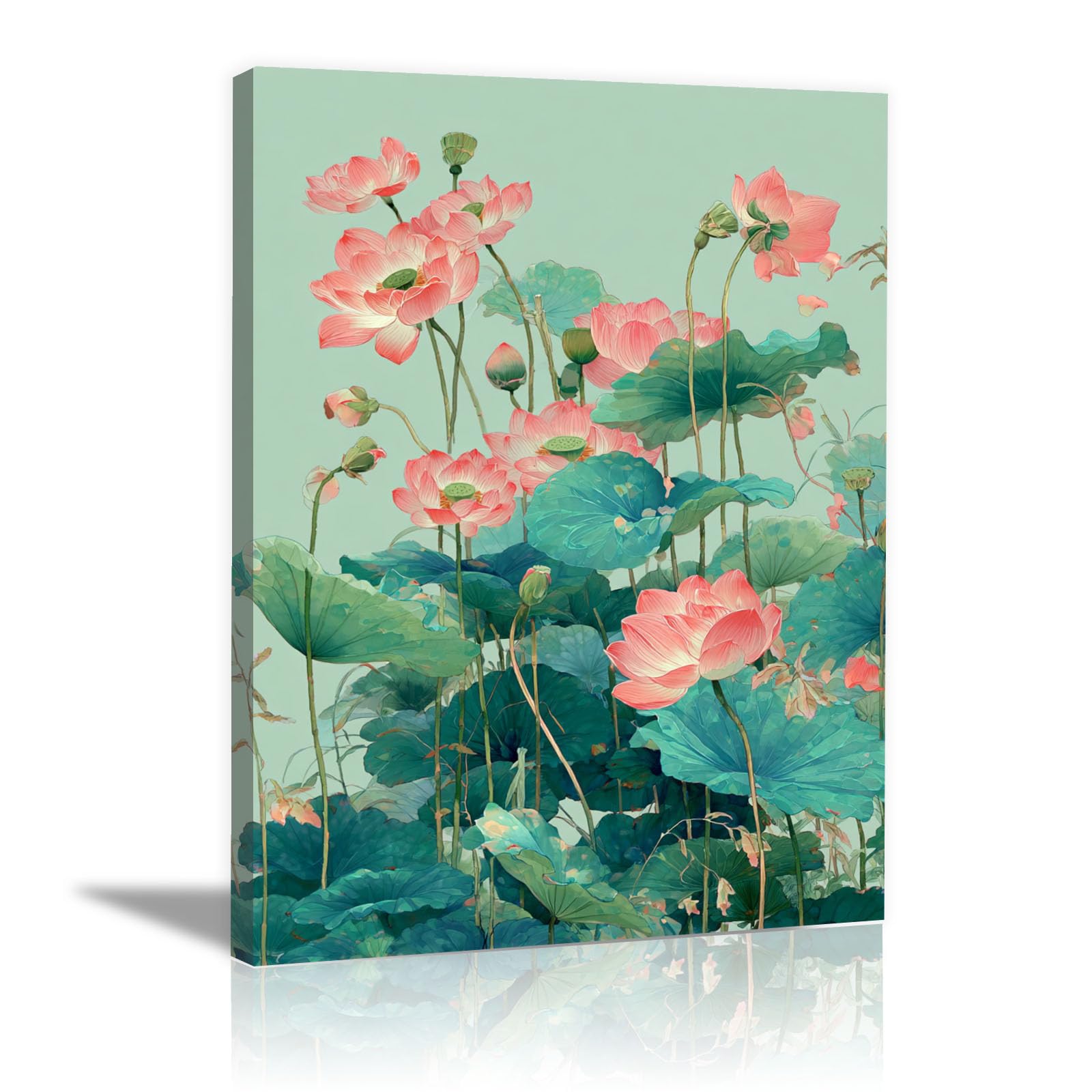 Teruea Green Flowers Canvas Wall Art Prints Pictures Gentle Blush Leaf Detailed Botanical Wall Print (Green)-40X60cm1 Framed