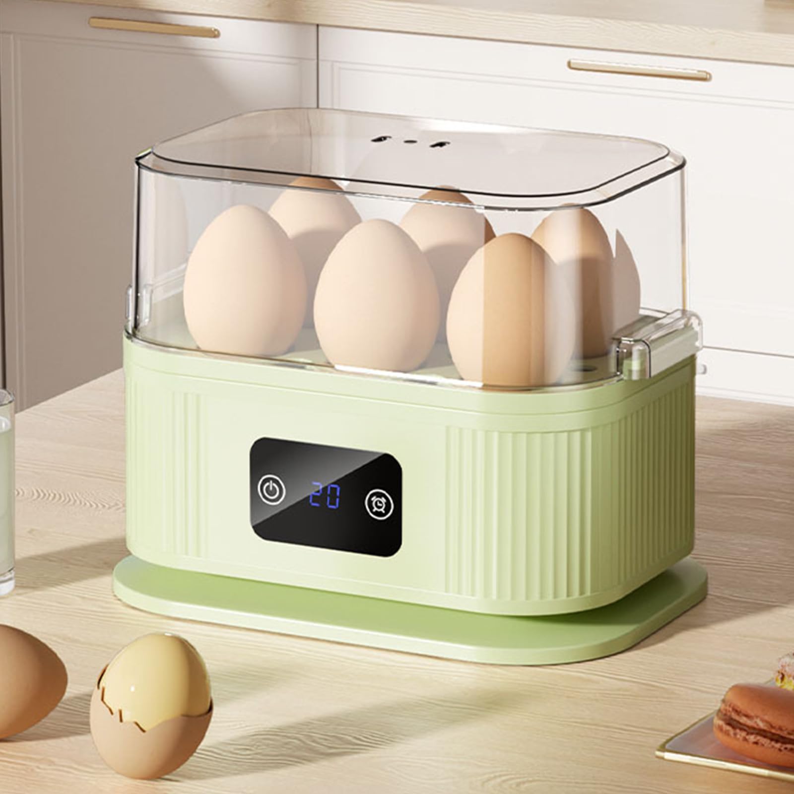Cocedor de huevos eléctrico ovalado para 6 porciones con apagado automático en color verde