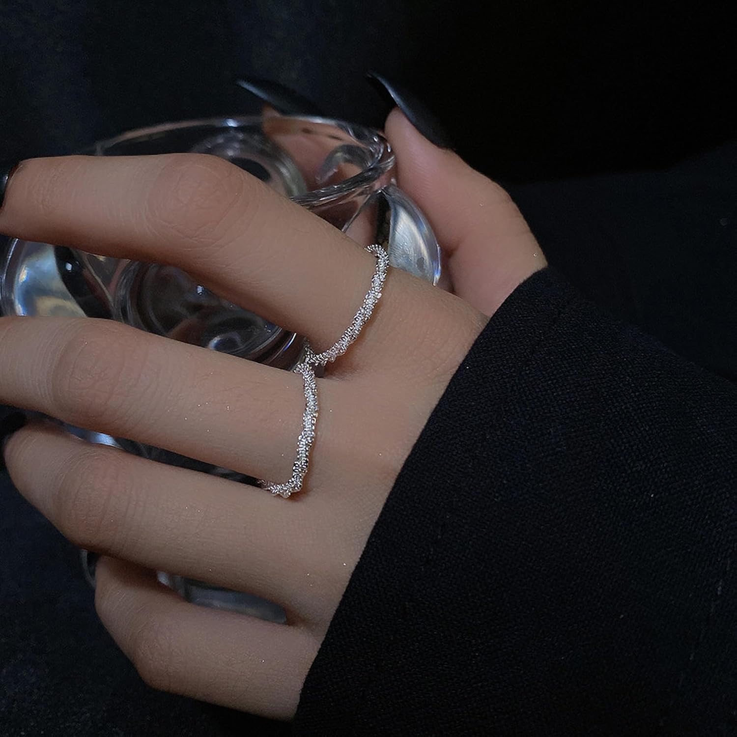 Stackable 925 Sterling Silver Rings for Women Dainty 14K Gold Plated Ring Fashion Simple Thin Sparkling Bling Finger Statement Line Ring for Birthday Graduation Jewelry Gifts for Her - Image 2