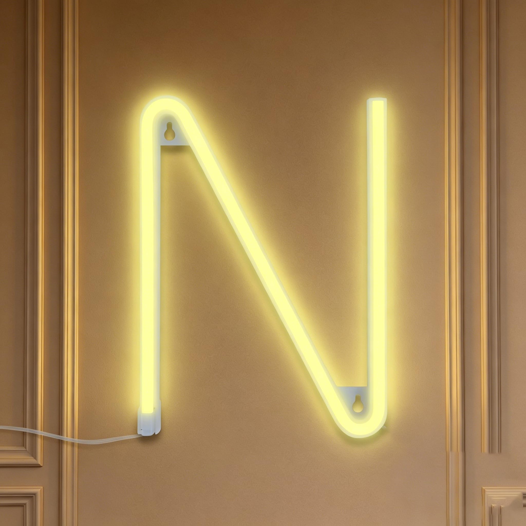 Letter Neon, LED Neon Light Sign, 22cm Alphabet Neon Wall Light Sign, Warm White LED Letter Lights, USB/Battery Operated for Birthday Party, Wedding, Christmas