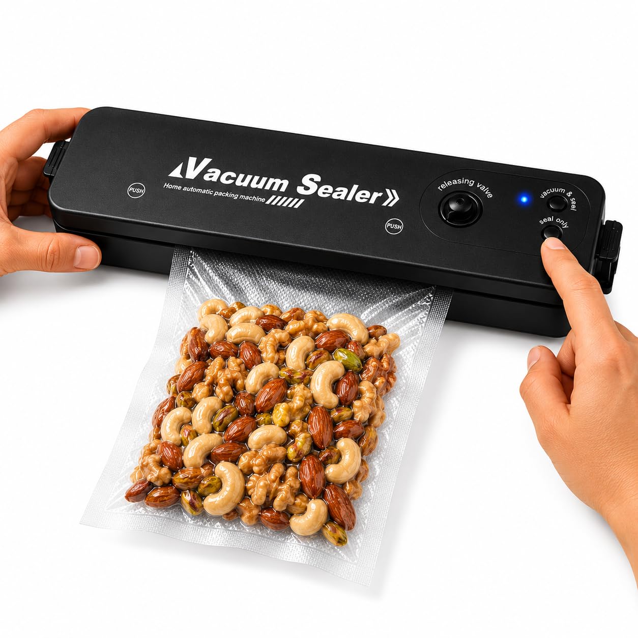 URVITANSH Vacuum Sealer Machine, Automatic Food Preservation with Dry & Moist Sealing Modes, LED Indicator, Compact 35.5 cm, Includes 10 Vacuum Bags-image-43