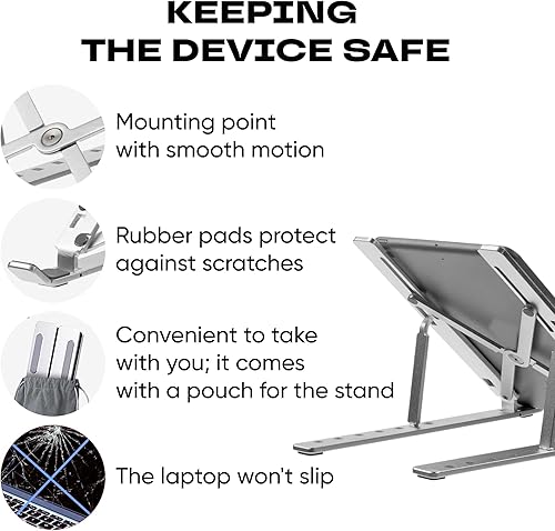 Miniatura 6 de Soporte ajustable para laptop Elevador de aluminio plegable de 7 niveles, soporte portátil para computadora portátil para escritorio, compatible