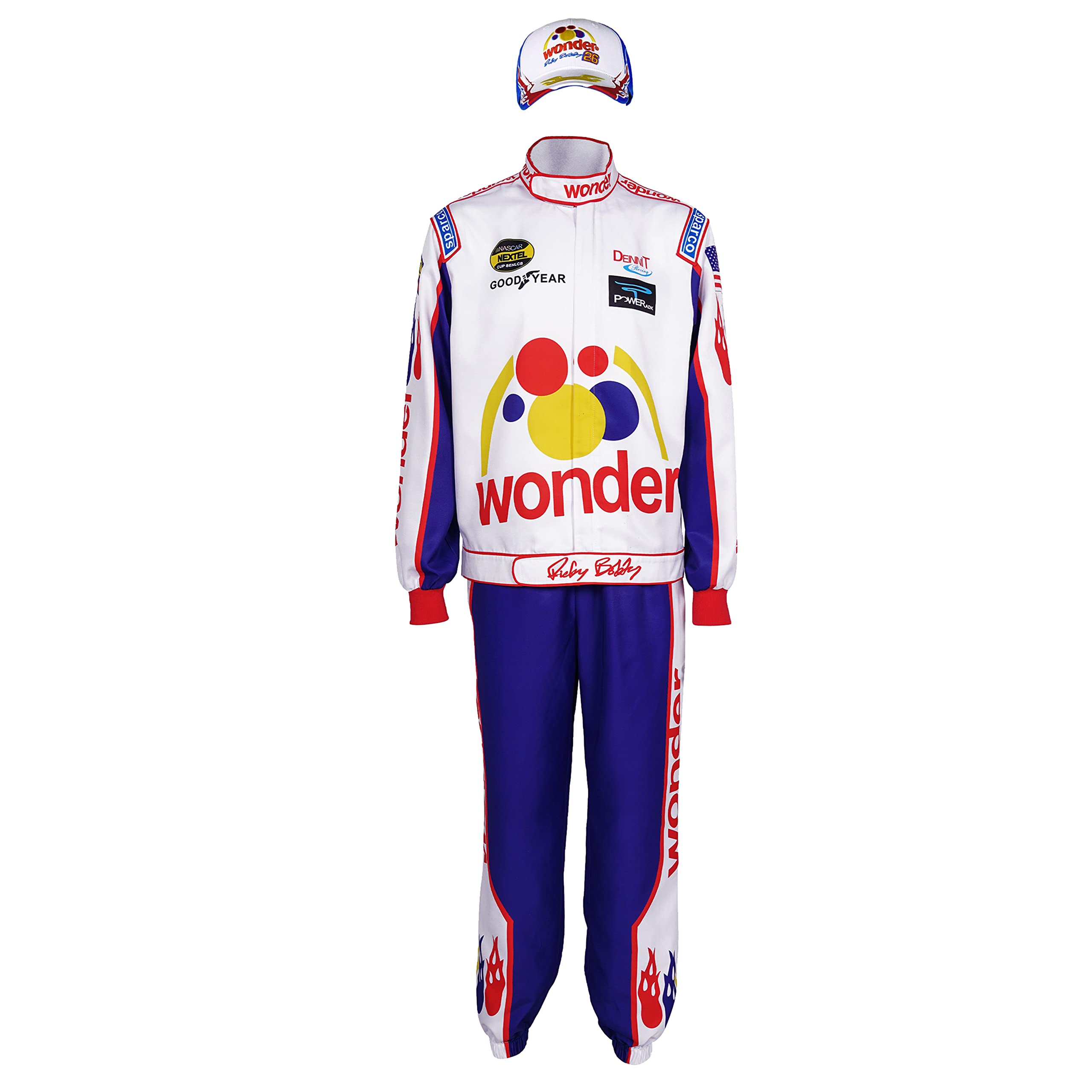 QosivfeyMens Ricky Bobby Racing Costume Adult Talladega Nights Full Cosplay Set