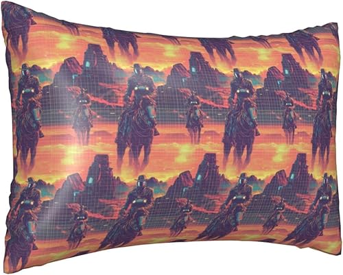Miniatura 8 de Satin Pillowcase for Hair and Skin, Cyber Retro Western Cowboy Print 20x30 Inches Soft Cooling Similar to Silk Pillow Cases with Zipper, Pillow