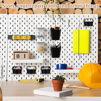 Jinei 12 Pcs Pegboard Bins Baskets with Hooks Organizer Set,Black | Pegboard Bins and Cups for Garage Workshop Office, Tool Craft Supply Storage, Organizer for Small Parts, Hooks Included