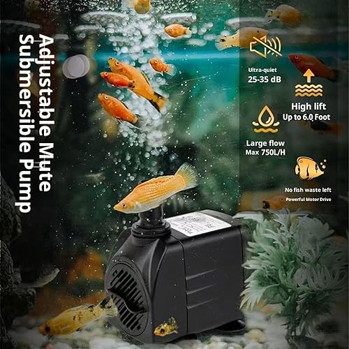 Miniatura 3 de Bomba de agua sumergible de 400 GPH (1500 LH 25 W), bomba de fuente de agua ultra silenciosa con elevación de 6.5 pies de alto, flujo ajustable 3