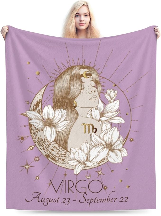 Virgo Blanket Zodiac Signs Gifts for Women, Moon Constellations Theme Purple Throw Blanket Soft Cozy Flannel 50