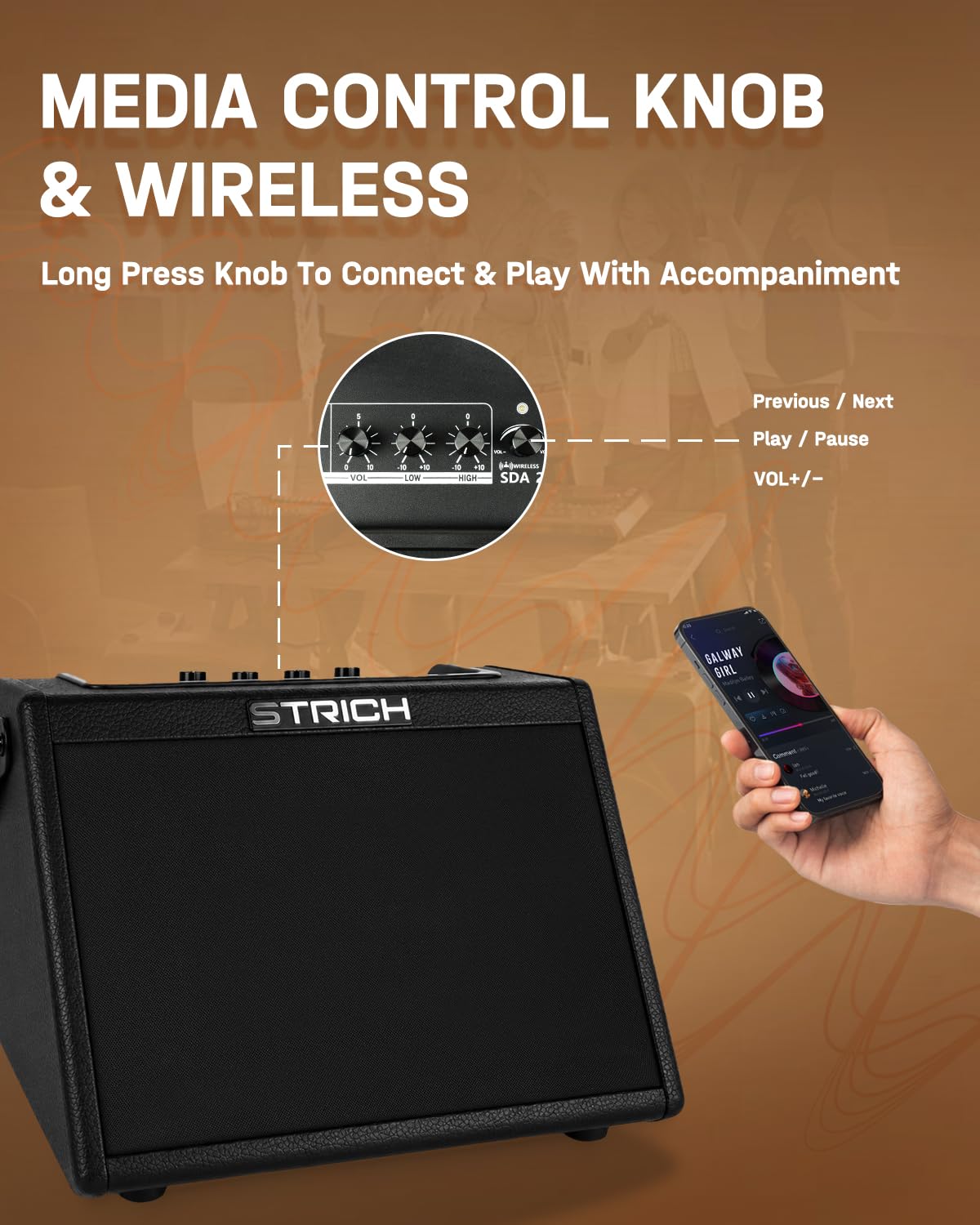 STRICH Amplificatore elettronico per batteria da 20 W, amplificatore per batteria wireless, altoparlante portatile per batteria e tastiere elettroniche, amplificatore compatto per casa, studio e