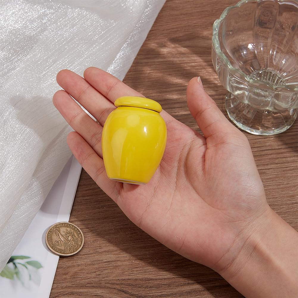 GORGECRAFT Small Cremation Urns Mini Human Ashes Urn Cremains Ceramic Porcelain Container Sharing Burial Funeral Keepsake Urns for Family Brother Human Pet Dog Ashes Sharing Yellow 5.35 x 4.2cm - Image 3