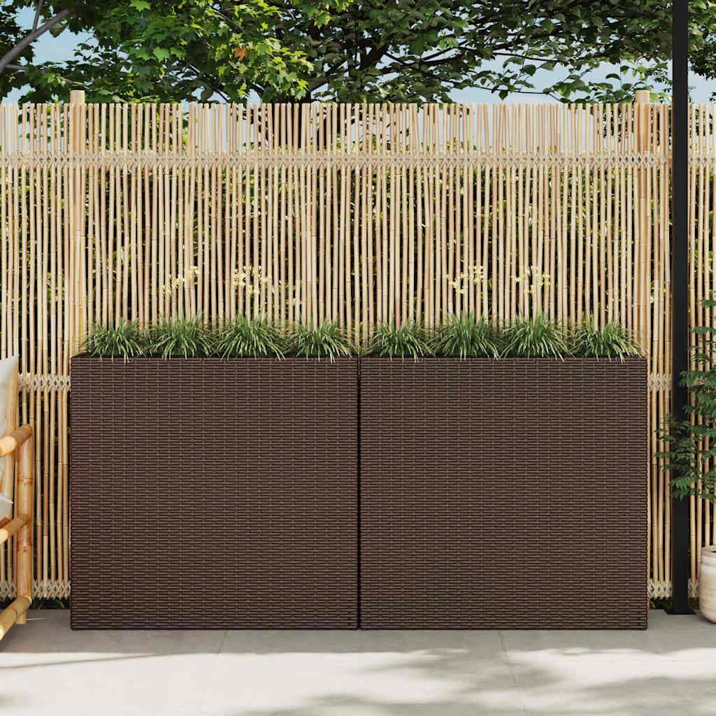 vidaXL 2X Hochbeet mit 4 Töpfen Blumenkübel Blumentopf Pflanzkübel Sichtschutz Pflanzgefäß Blumenkasten Pflanztopf Poly Rattan Braun