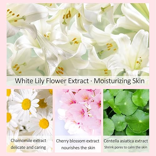 Miniatura 3 de Lily - Juego de cuidado de la piel 5 en 1 con base, lavado facial, tóner, loción hidratante y crema facial, set de regalo hidratante para el cuidado