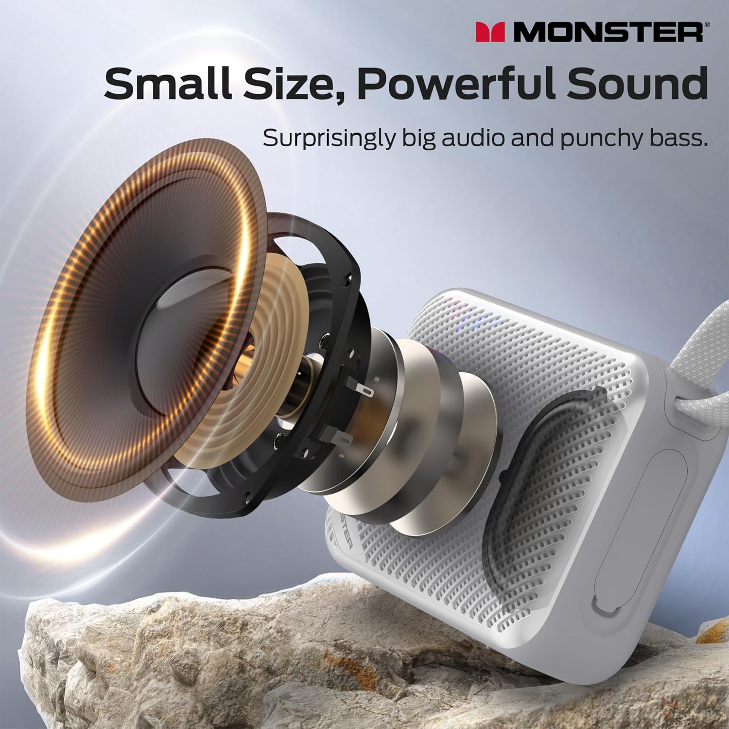 Monster S360 Portable Bluetooth Speaker - IPX7 Waterproof, 20H Playtime, Bluetooth 6.0 (Enhanced), Powerful Stereo Sound, TF Card Slot, Clear Hands-Free Calling - Ideal for Home, Outdoors, Travel Gray - 2