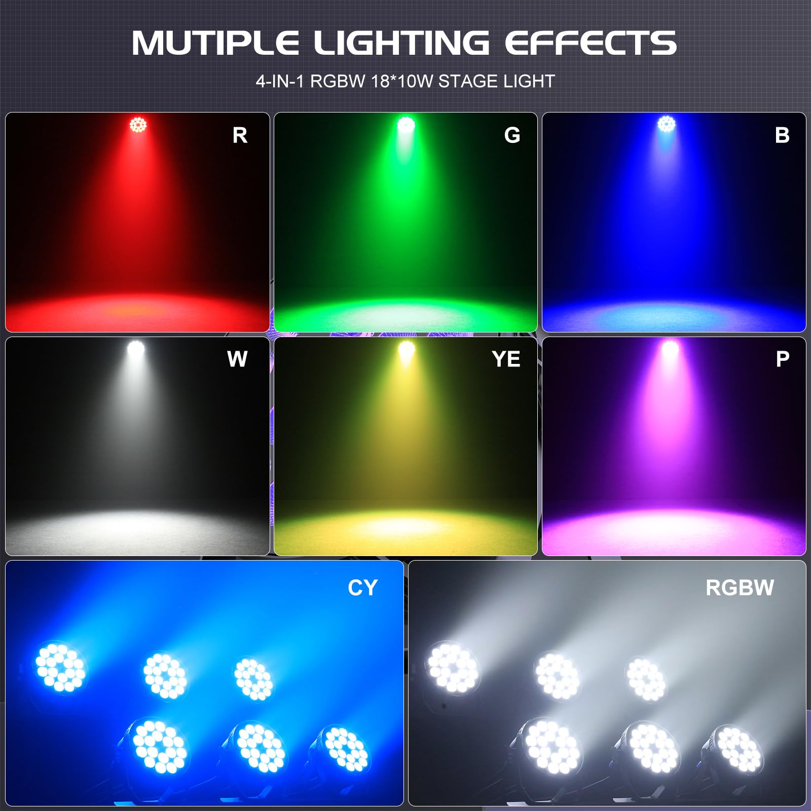 180 W Par LED RGBW, iluminación de escenario de aluminio fundido a presión con DMX512 y control por voz, para fiestas, bodas, bares y Navidad