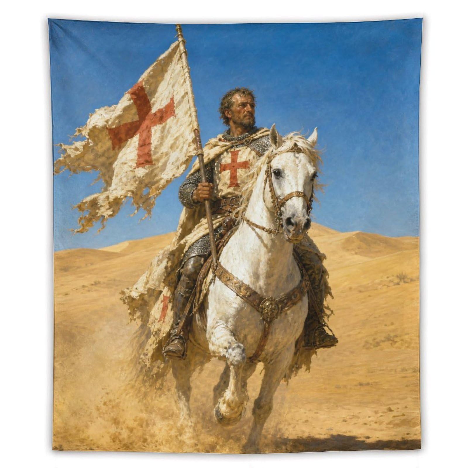 H3B8U2Y5 Crusader Knight Wall Tapestry, Renaissance Art, Medieval Battle