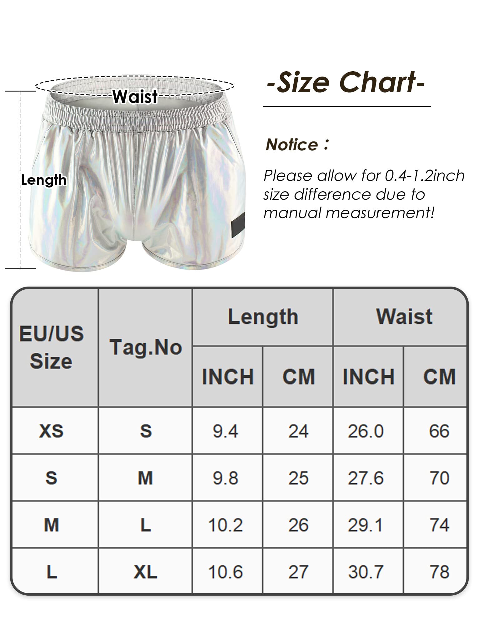 Panegy Glänzende Metallic-Shorts für Herren, Bühnen-Clubwear, holografische Bade-Boxershorts, Badehose, Hotpants, Bikini, Badeanzug, Unterhose
