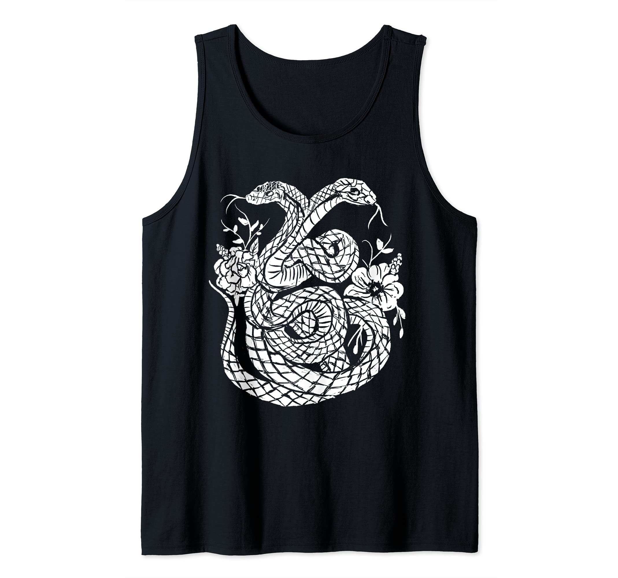 Two Headed Snake, Serpent, Flowers, Gothic, Punk, Witchy Tank Top