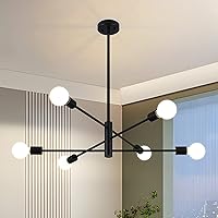 Vista 1 de Candelabros Sputnik negros de 6 luces, lámparas modernas, lámpara de mediados de siglo, lámpara colgante de longitud ajustable para comedor