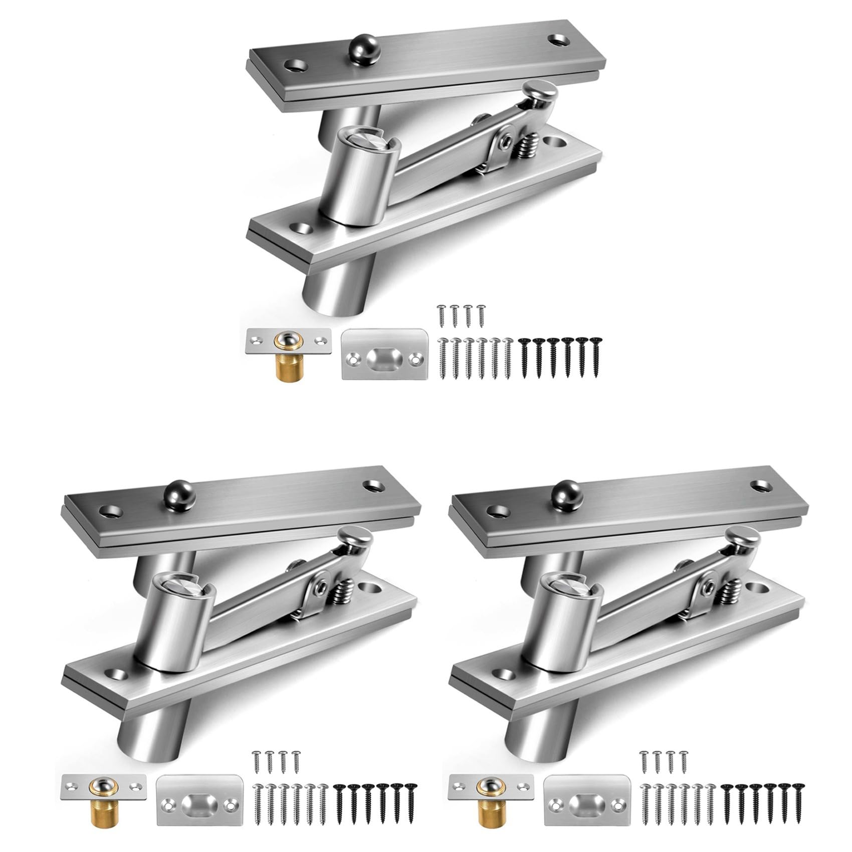 Jnchdghwa Silver 3X Door Pivot Hinges Heavy Duty Hinges For Max 200 Lb Wood Doors,Pivot Hinges For Hidden Door Bookcase,Secret Door
