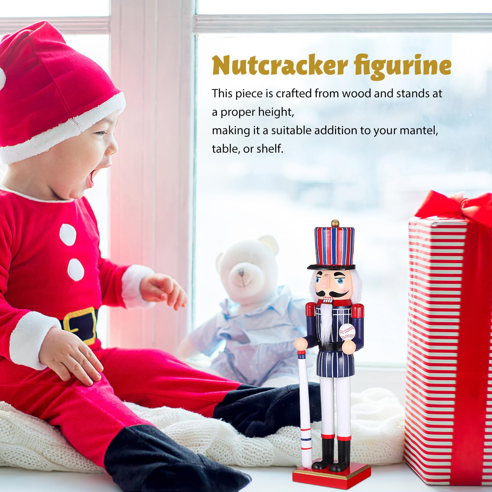 Toyvian Holz-nussknacker-Figur im Sportstil mit Baseballmotiv Traditionelle Tischdeko für Feste Dekoratives Ornament für Schreibtisch oder Regal