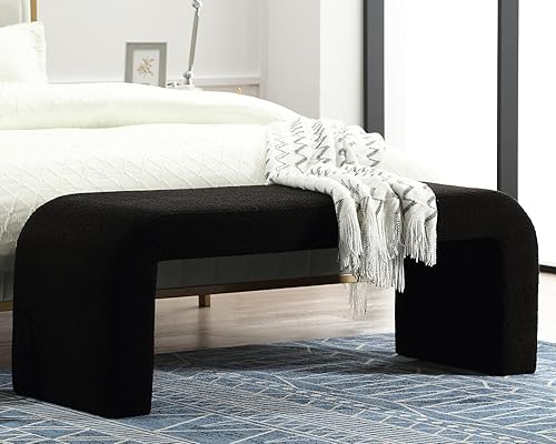 Moderno banco otomano tapizado en cascada para dormitorio, pie de cama, 50 pulgadas, banco de entrada, banco de entrada, asiento de banco para