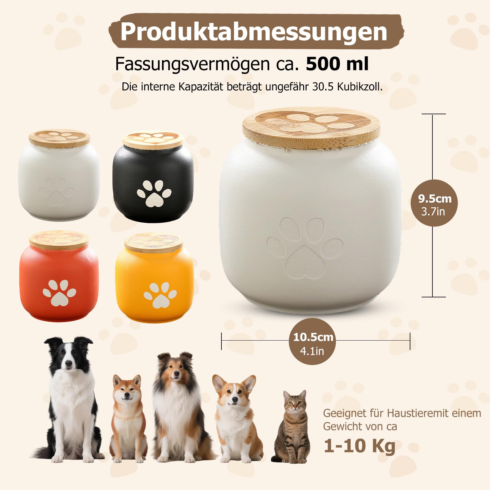 PETCUTE Katzen Urne,Urne für Hund,Mini Urne aus Keramik,Wasserdicht Gedenkurne,Handgefertigte Tierurne aus Hochwertiger Keramik für Hunde und Katzen,Weiß,500ml