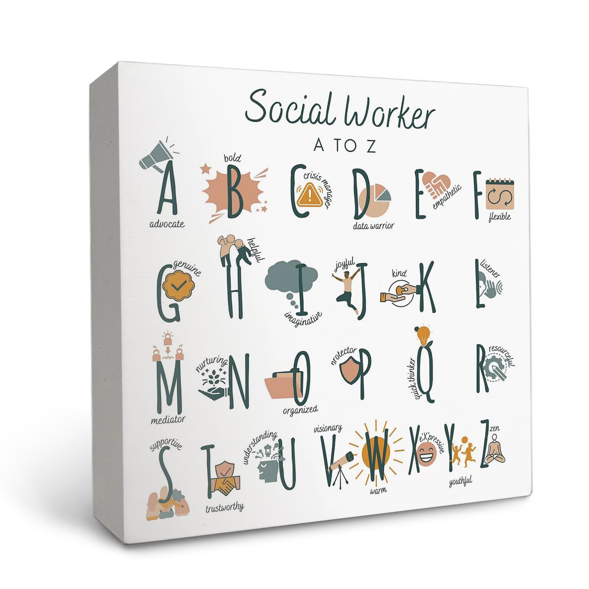 OFlich Social Worker Gift Wooden Sign - Alphabet Print A To Z Desk Decor, Social Worker Office Decor, Social Worker Gifts For Women, Gifts For Social Workers, Social Worker Appreciation Gifts,6x6In