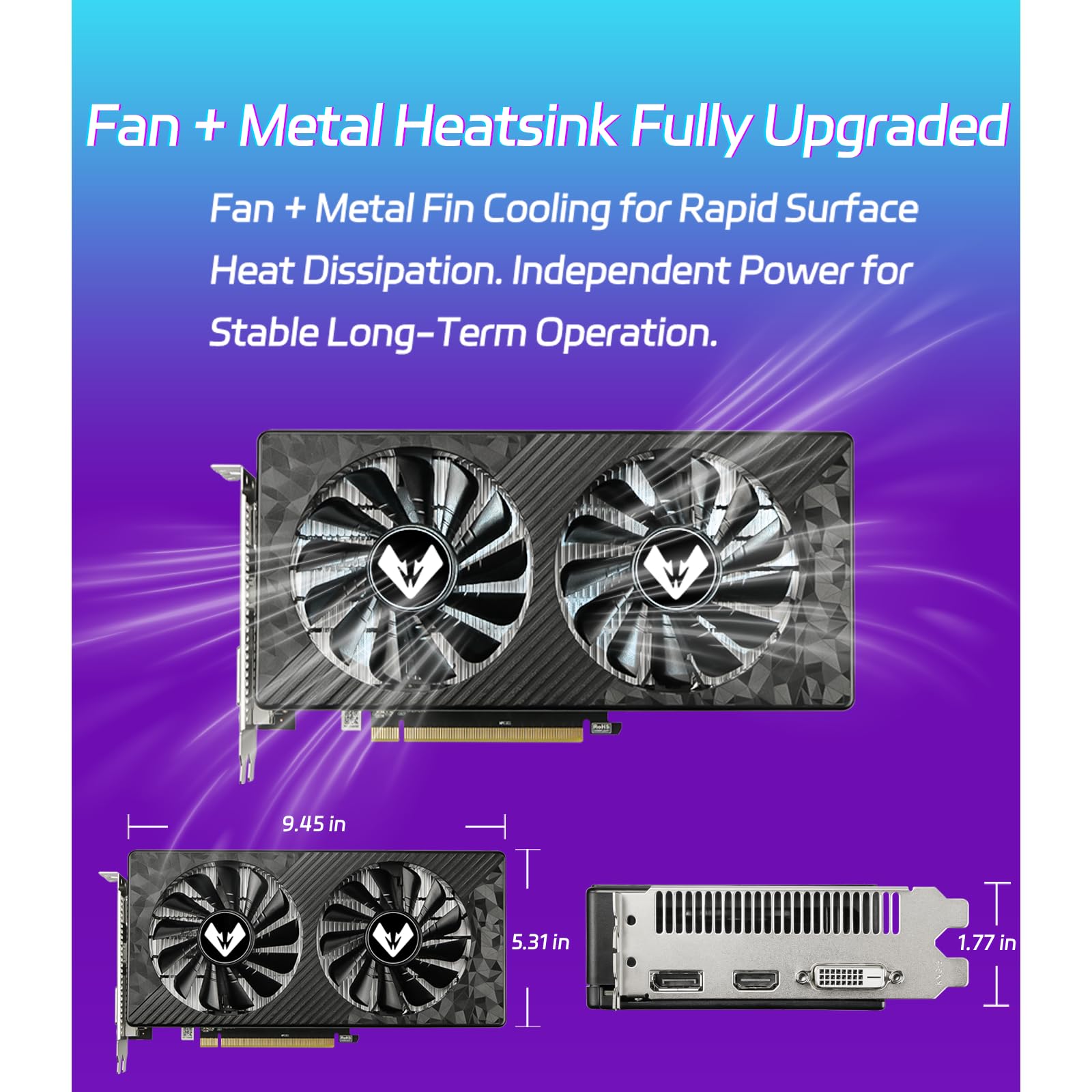 MOUGOL AMD Radeon RX 580 8GB GDDR5 Gaming Grafikkarte, HDMI/DP/DVI Port | Black 256-Bit 2048SP PCIe X16 3.0 GPU, HDMI/DP/DVI Triple Output, Dual Fan Cooling Video Card, for Windows 11/10/7 Desktop PC
