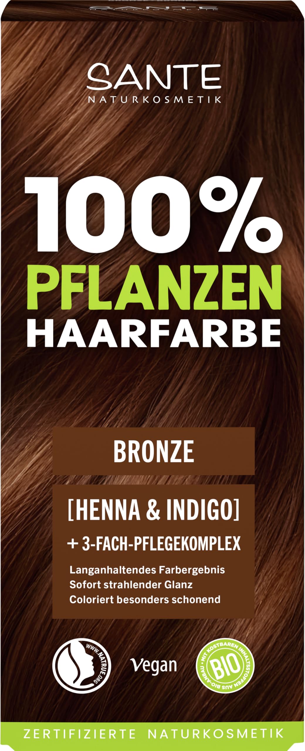 SANTE Naturkosmetik Pflanzenhaarfarbe - Bronze - 100g - natürliche Coloration mit Bio-Henna & Indigo - Haarfarbe ohne Ammoniak & Peroxide - vegan & dermatologisch getestet