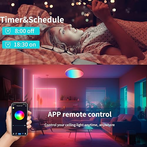 Miniatura 7 de Luces de techo LED inteligentes RGBCW que cambian de color, funciona con Alexa Google Home, lámpara de techo empotrada de 24 W, programador de