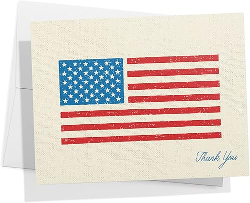 Miniatura 2 de Twigs Paper - Tarjetas de agradecimiento con la bandera estadounidense, 24 tarjetas de felicitación patrióticas en blanco con sobres, papelería