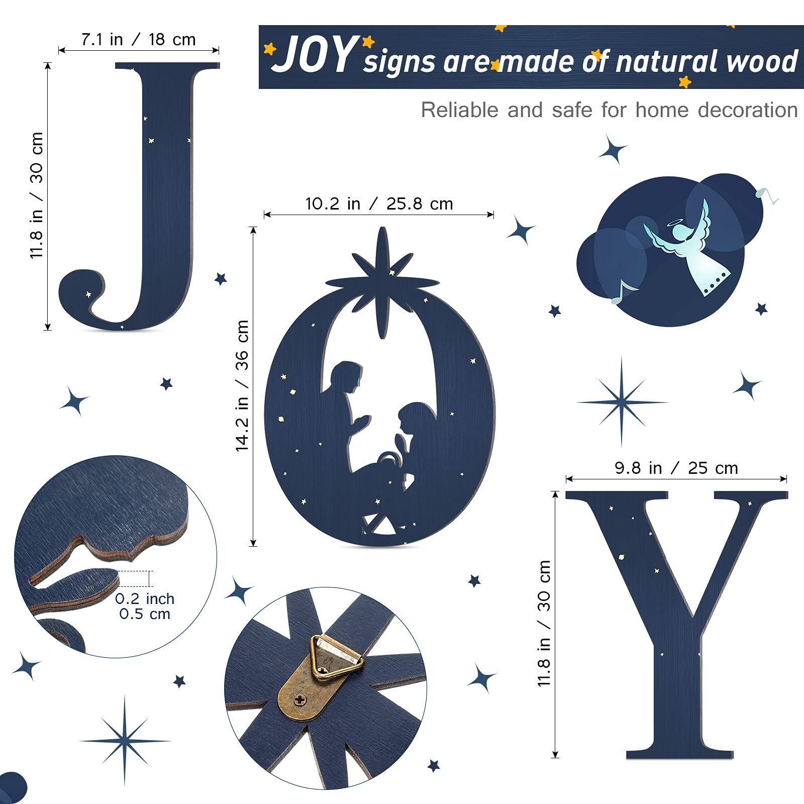 Yalikop 3 Pcs Christmas Joy Nativity Sign Decorative Wood Joy Sign Large Wooden Joy Sign Letter Printed Sign Rustic Farmhouse Decor for Indoor Outdoor Decor Garden Home Wall Decoration
