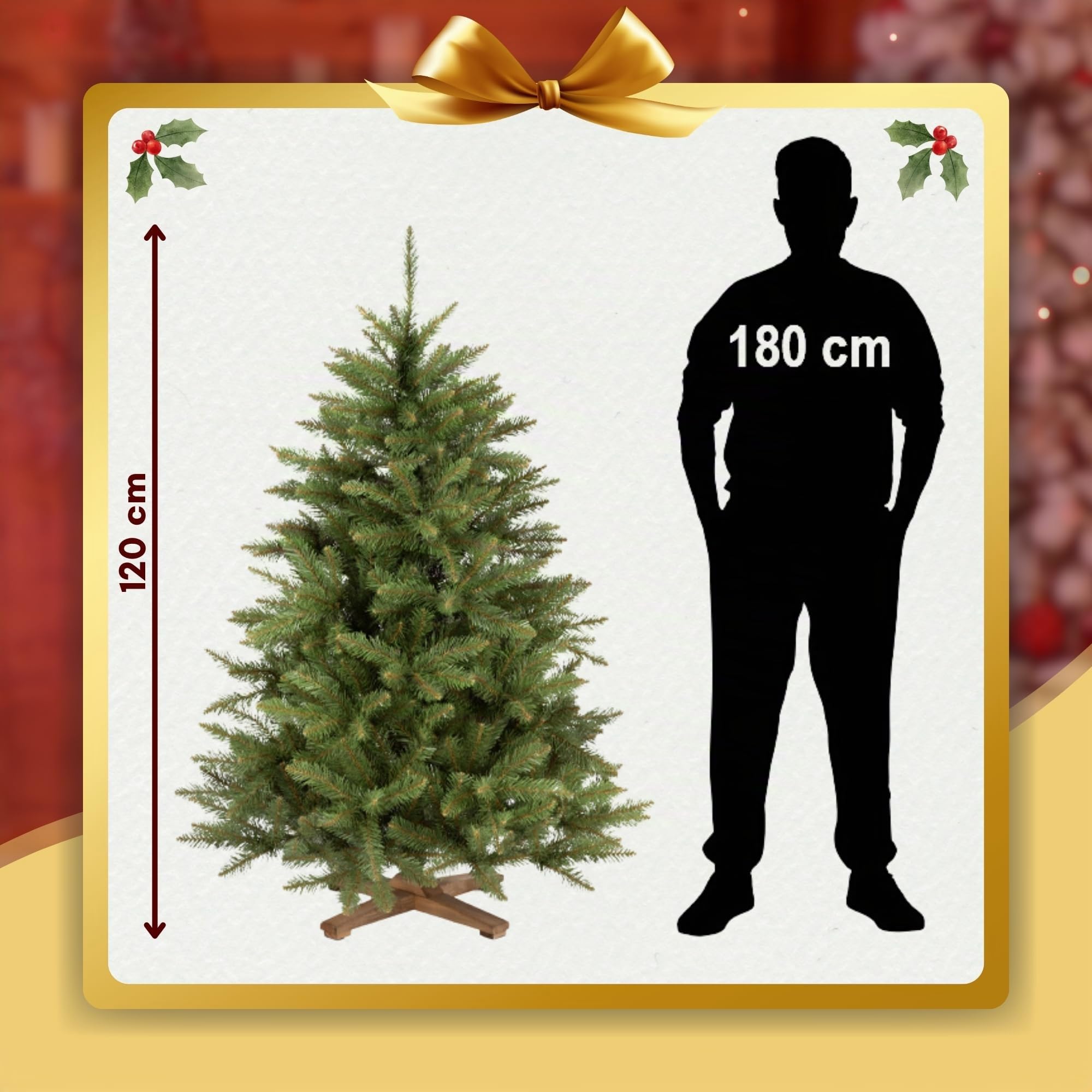 Sapin de Noël artificiel 120 cm – Épicéa scandinave artificiel, arbre de Noël dense avec 316 pointes, sapin naturel petit incluant un support en bois stable et un sac de rangement